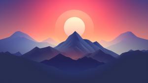Mountains with clouds around and a bright sunset. It should have the art style of this apps logo
