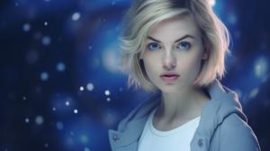 girl short brow hair blue eyes tardis space