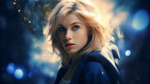 girl short brow hair blue eyes tardis space