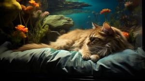 room aquarium windows fish bed sleeping cat coral