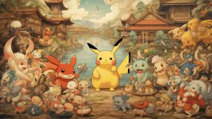 pokemon in village old japan traditionnal