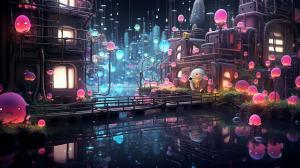 neon axolotl city