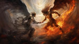 Angels and demons fighting
