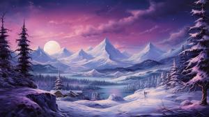 Snow mountins moon purple