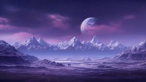 Snow mountins moon purple