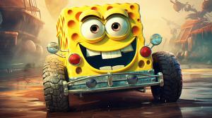 spongebob in a super car