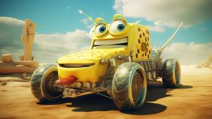 spongebob in a super car