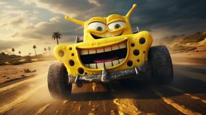 spongebob in a super car