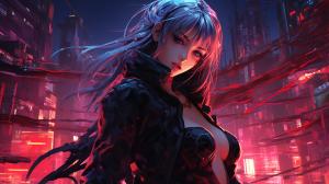 chicas anime demonios versión neon cyberpunk
