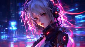 chicas anime demonios versión neon cyberpunk
