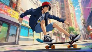 yuji itadori riding a skateboard