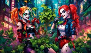   harley quinn and poison ivy cartoon