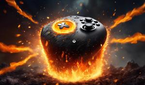 Xbox symbol on fire with ashes falling