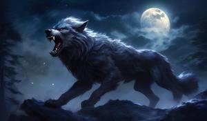 Werewolf growling under the full moon