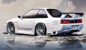 Crea un nissan r33 blanco ultra realista