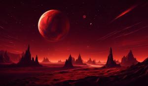 Scary red planet up in dark night sky