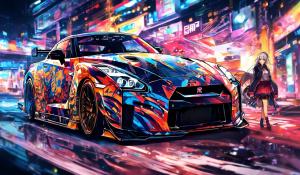 A gtr with an anime character