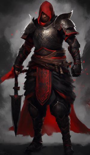 Warrior in half body from Black Desert game in Black Red colours and name on it Marchello