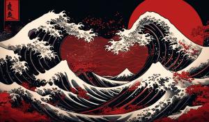 black and red wave of kanagawa