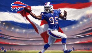 Buffalo bills player with flag