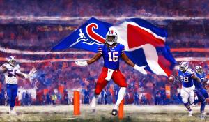 Buffalo bills player with flag