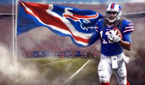 Buffalo bills player with flag