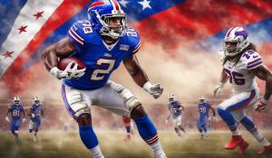 Buffalo bills player over flag background