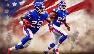 Buffalo bills player over flag background