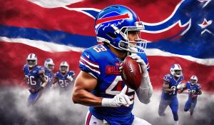 Buffalo bills player over flag background