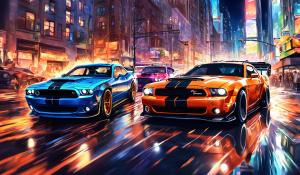 Dodge challenger and ford mustang drifting in new york city