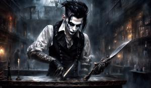 with his favorite metal Straight razor in his hand  Andy Biersack an his Four band members Black Veil Brides Become the Demon barber's of fleet streetAn will forever be Known as Sweeney Todd's FollowersKnown as the Bleeder