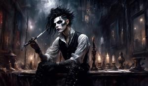 with his favorite metal Straight razor in his hand  Andy Biersack an his Four band members Black Veil Brides Become the Demon barber's of fleet streetAn will forever be Known as Sweeney Todd's FollowersKnown as the Bleeder