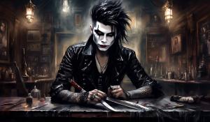 with his favorite metal Straight razor in his hand  Andy Biersack an his Four band members Black Veil Brides Become the Demon barber's of fleet streetAn will forever be Known as Sweeney Todd's FollowersKnown as the Bleeder