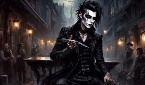 with his favorite metal Straight razor in his hand  Andy Biersack an his Four band members Black Veil Brides Become the Demon barber's of fleet streetAn will forever be Known as Sweeney Todd's FollowersKnown as the Bleeder