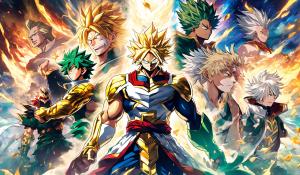 All Might, Izuku Midoriya, Bakugou, and Shoto Todoroki, an  Meliodas, Ban, King, and Diana. These legendary of The Seven Deadly Sins 