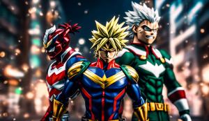 Realistic 4k All Might, Deku, Bakugou, and Shoto Todoroki