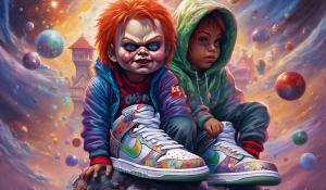 Chucky wearing nike dunk in the hood selling drugs