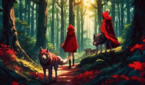 Isekai little red riding hood and one wolf in a distant forest