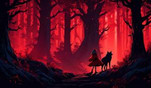 Isekai little red riding hood and the big bad wolf in a distant dark forest