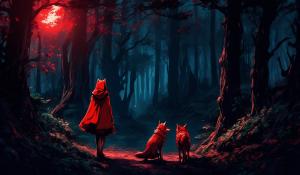 Isekai little red riding hood and the big bad wolf in a distant dark forest