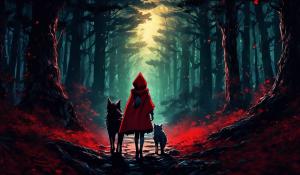 Isekai little red riding hood and the big bad wolf in a distant dark forest