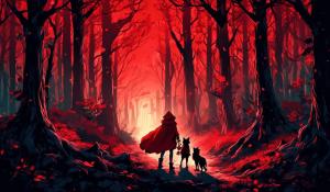 Isekai little red riding hood and the big bad wolf in a distant dark forest