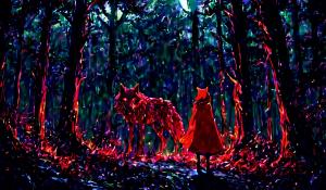 Isekai little red riding hood and the big bad wolf in a distant dark forest