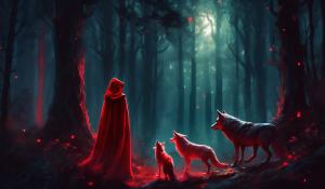 Isekai little red riding hood and the big bad wolf in a distant dark forest