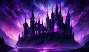 Gothic black castle with purple stained glass