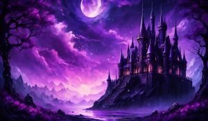 Gothic black castle with purple stained glass