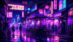 Dark japan night purple neon lights