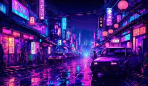 Dark japan night purple neon lights