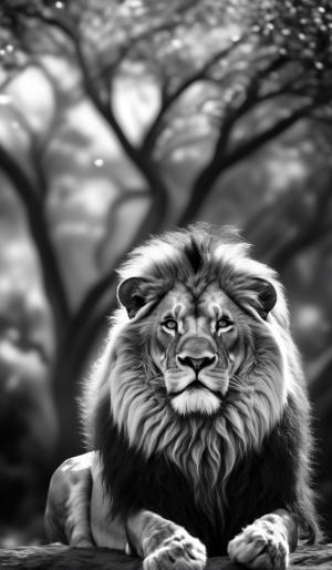 black and white image of lion with huis mane twisting around Yeshua hamashiach