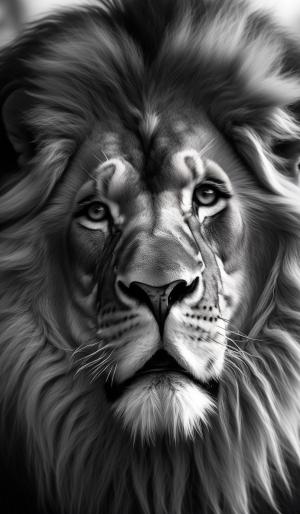 black and white image of lion with huis mane twisting around Yeshua hamashiach